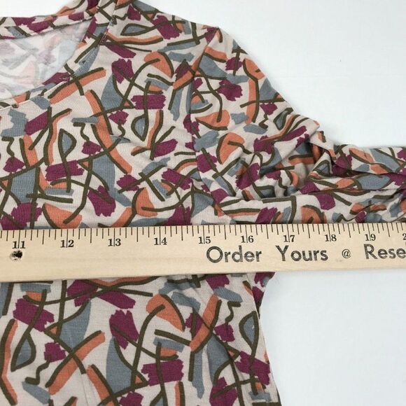 LOGO Lori Goldstein Tunic Colorful Print Asymmetric Top Stretch 3/4 Sleeve XS - Picture 8 of 12